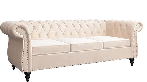 Miniatura 6 de ORRD - Sofá Chesterfield de Terciopelo, Sofá Moderno de Terciopelo con 3 Asientos con Brazos Enrollados y Clavos para Sala de Estar, Dormitorio,