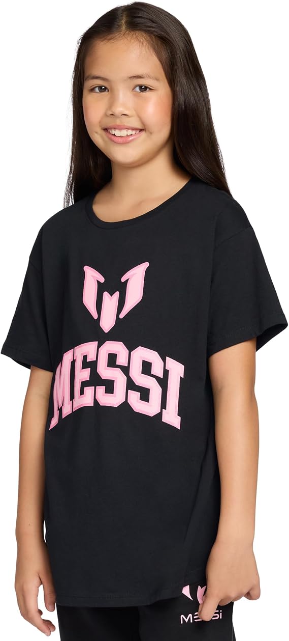 Messi Girls' Lifestyle Short Sleeve T-Shirt, Slim-fit Graphic Tee, Cotton Blend Fabric