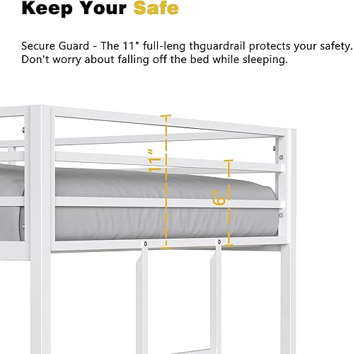 Miniatura 5 de GNIXUU Literas de tamaño individual sobre matrimonial, marco de literas bajas de metal resistente con barandilla de seguridad y escalera para