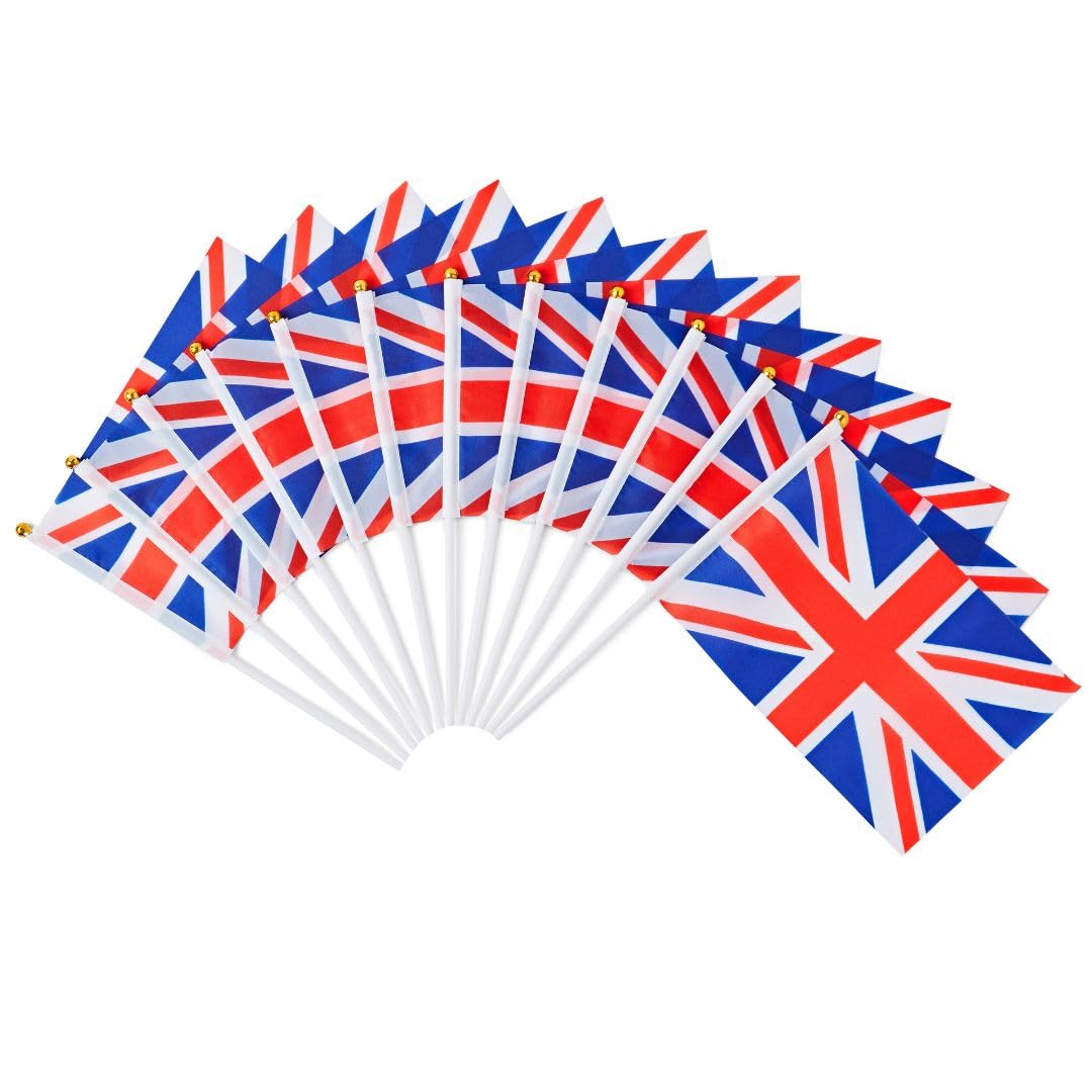 Runesol 12 Pack Hand Held Union Jack Flags, 14cm x 21cm, Mini Flags on Sticks, Perfect for Sports Events & Celebrations - Image 4