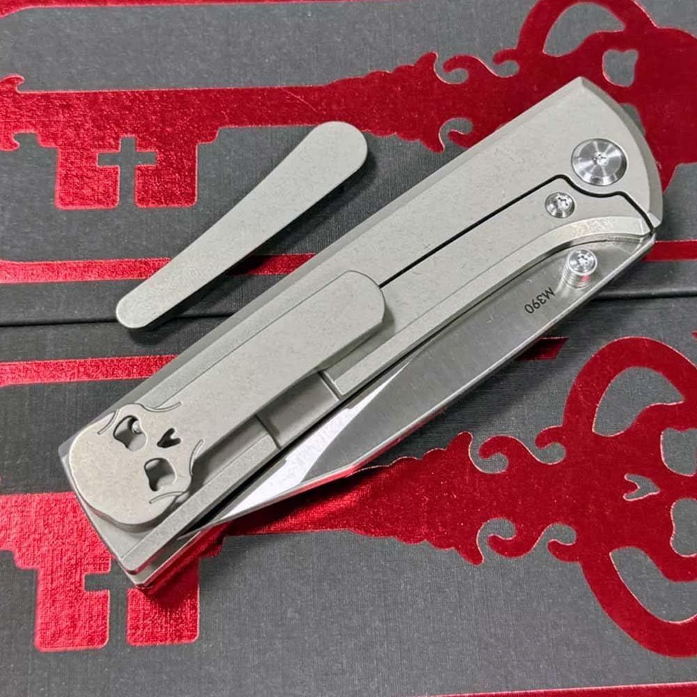 Klappmesser 7.7" Taschenmesser Einzigartig aus stahl m390 & Titan, Outdoor Survival Messer Camper Jagdmesser, Scharfes Einhandmesser praktische, Titanlegierung messer edc survival mit 2 x clip,Schädel