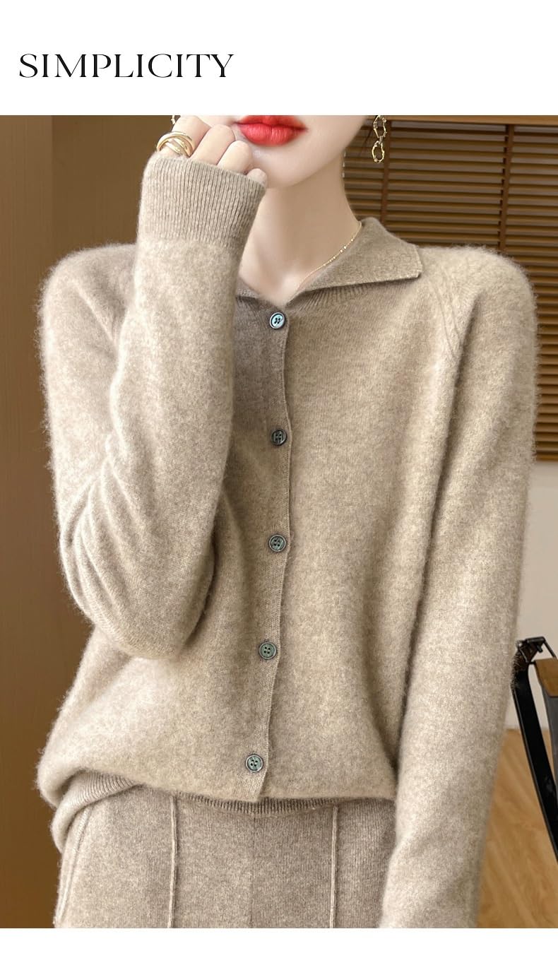 Chaqueta Punto Mujer Cárdigans Y Suéteres De Pura Lana para Mujer Elegante Cárdigan De Punto con Solapa Parte Superior Abierta con Botones En La Parte Delantera Jersey De Punto Suave Y