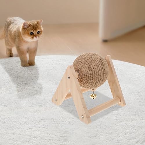 Miniatura 2 de Aboofan Juguete rascador para gatos con bola de sisal para gatos, bola de cuerda para rascar interactiva, giratoria, juguete rascador de mascotas,