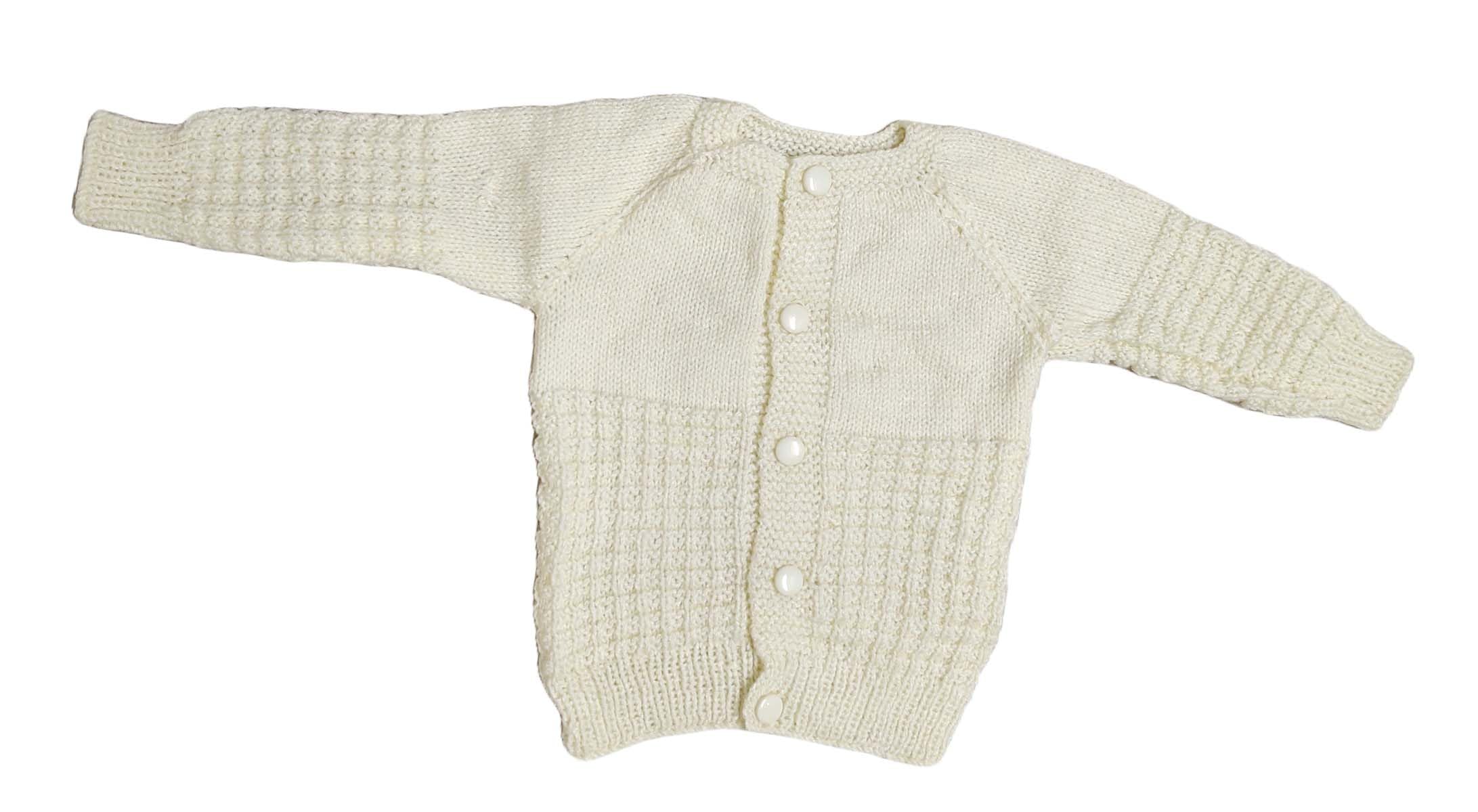 Cute Collection Handmade Woolen Sweater with Cap and Pair of Socks and Mitten Set Ideal for Winter 6 to 12 Months Baby Girls & Boys and New Born Baby (Cream) 1