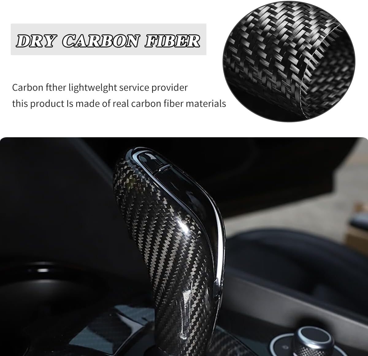 Real Carbon Fiber Fit for Alfa Romeo Giulia/Stelvio 2020-2023,Car Center Console Gear Shift Head Knob Cover Trim,Car Interior Accessories (Black Carbon Fiber)