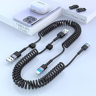 Coiled Lightning Cable 6ft [Apple MFi Certified & Data Sync], 2pack iPhone Charger Cable 6 Foot, 6 Feet Coiled USB A to Lightning Cord Compatible with iPhone 12 11/11Pro/11Max/X/XS/XR/XS Max/8/7/6