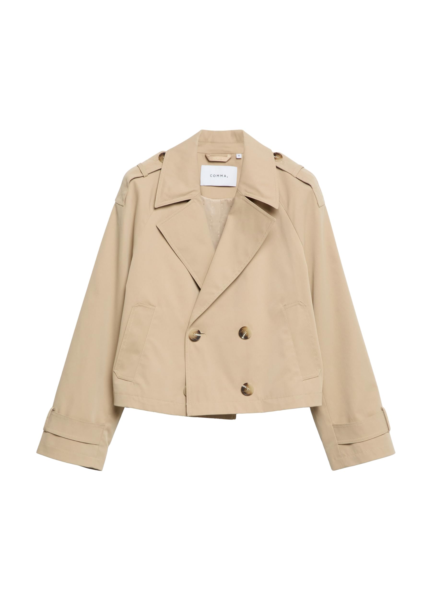 COMMA Damen Outdoor-Jacke – Relaxed Fit, Twill, Trench-Kragen, Zweireiher-Knopfleiste