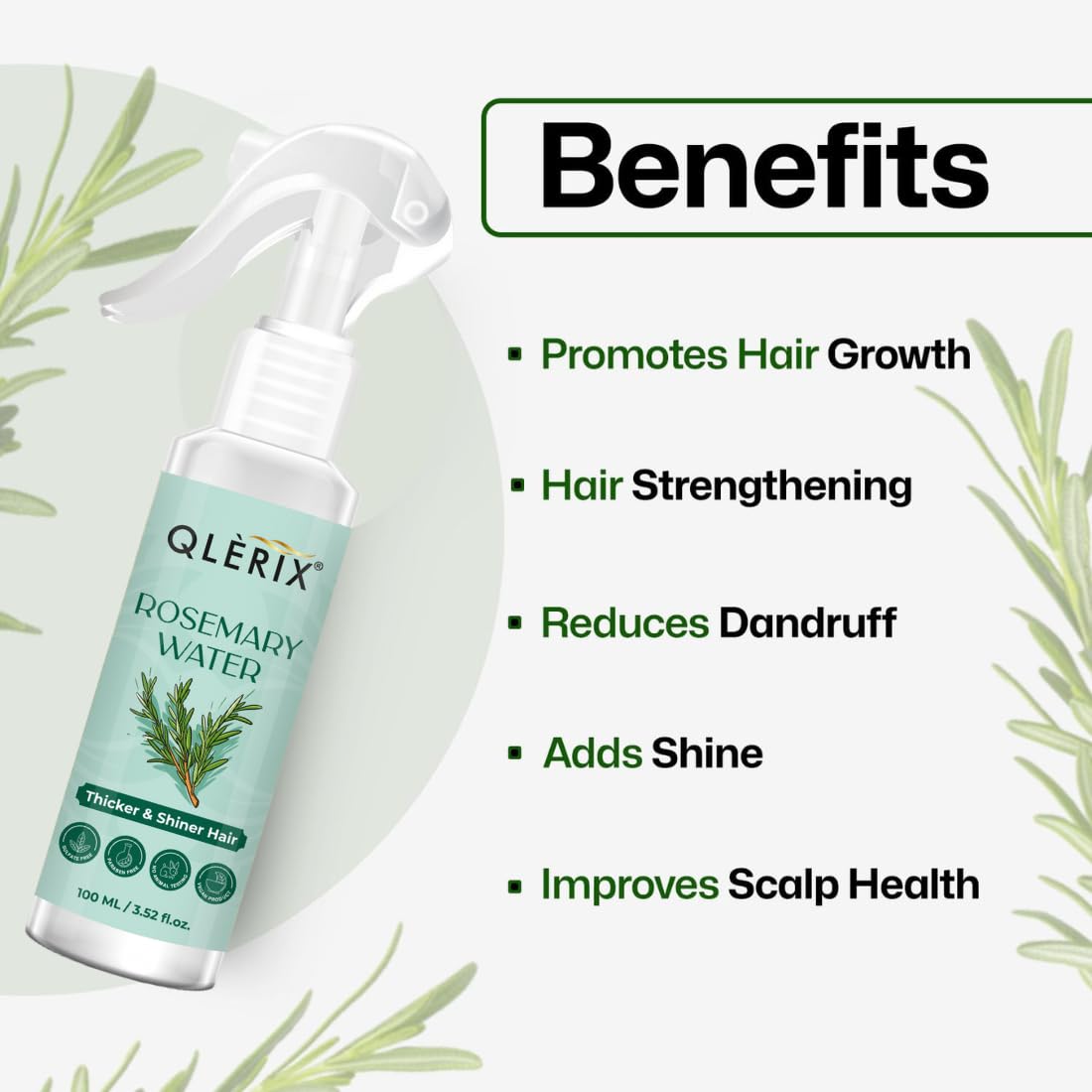 QLERIX Rosemary Water Spray Mist | Hair Growth Expert | Anti Frizz & Hairfall Control for Men & Women (200 ML) 2
