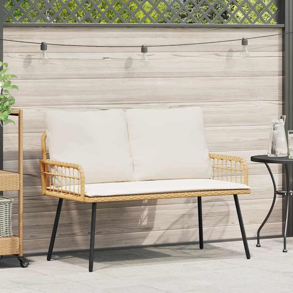 vidaXL Banco de jardín con cojín Naturaleza 114 x 64 x 90cm Acero, Banc de ratán Moderno Rectangular, Resistente, cómodo para jardín y terraza, Ideal para Tus Momentos al Aire Libre