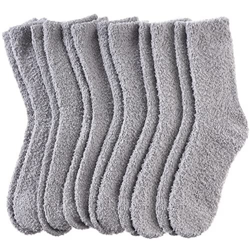 DYW Mens Fuzzy Slipper Socks Super Soft Cozy Fluffy Winter Warm Sleeping Socks (6 pairs Light Gray,Large)
