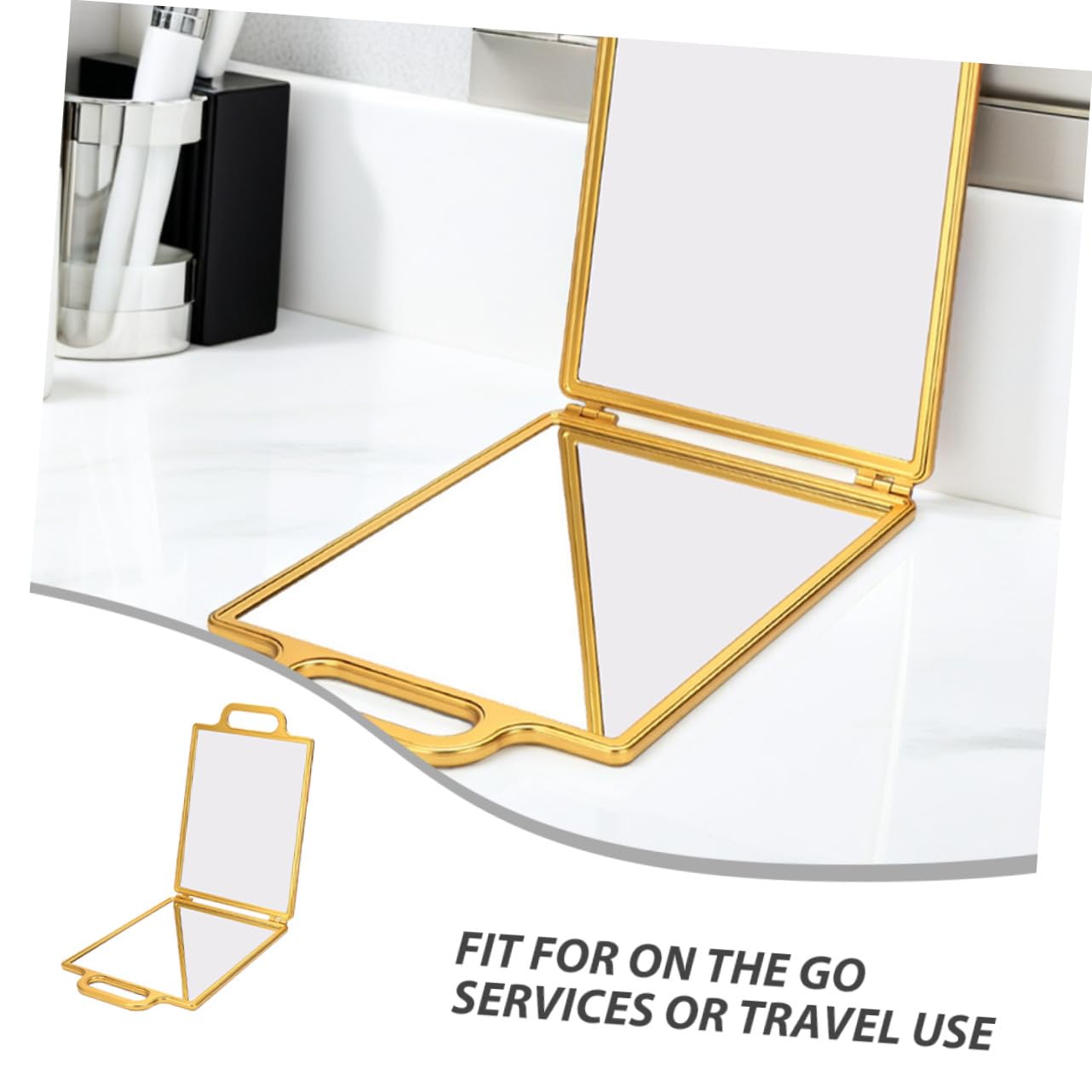 Klappbarer doppelseitiger Friseurspiegel Gold Tragbarer Handspiegel mit Präziser Abbildung Leichtes Robustes Design für Hairstyling Rasur Make-up für Friseure und Reisen