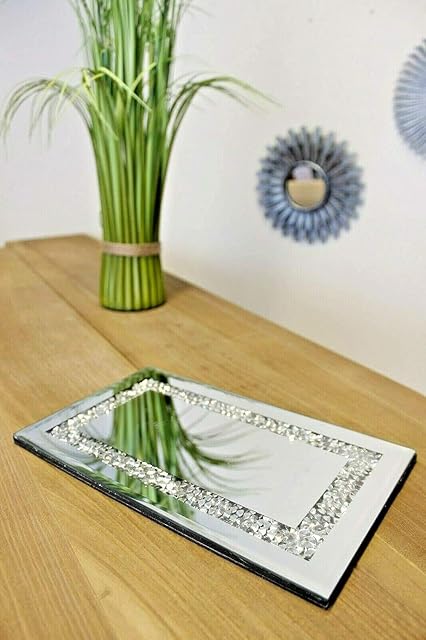 Marco Paul Modern Diamante Mirrored Crystal Candle Plate with Silver Effect Candle Holder Crushed Jewel Display Candle Plate Table Centerpiece Bedroom Accessories Bathroom Decor Candle Gift Home Decor