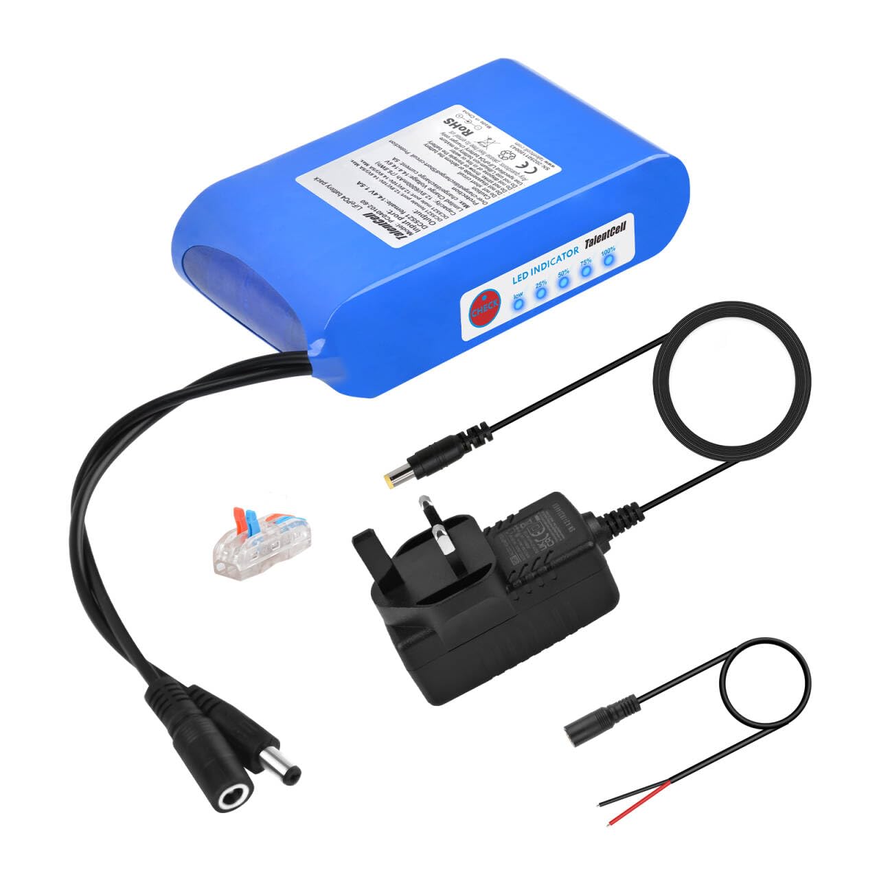 Talentcell Batteria ricaricabile LiFePO4 da 12 V, oltre 3000 cicli 12,8 V, 6000 mAh, 76,8 Wh, batteria di riserva al litio ferro fosfato con uscita DC 12 V per striscia luminosa a LED, telecamera CCTV