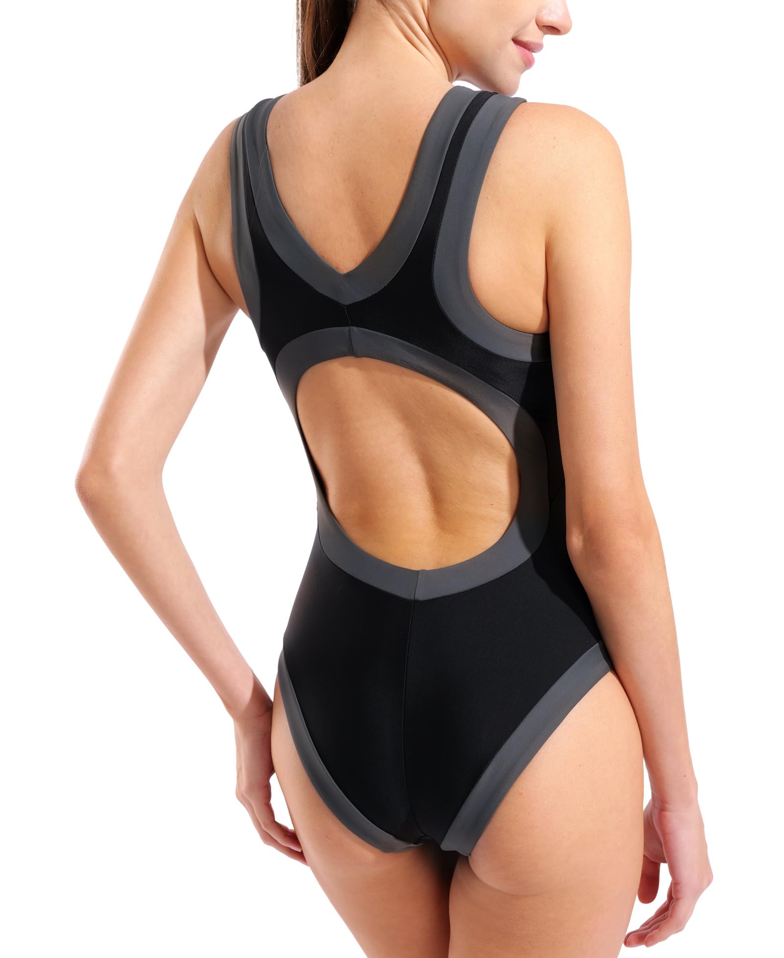 ARENA Badeanzug Bold Lines Pro Back für Damen Blickdicht und chlorbeständig