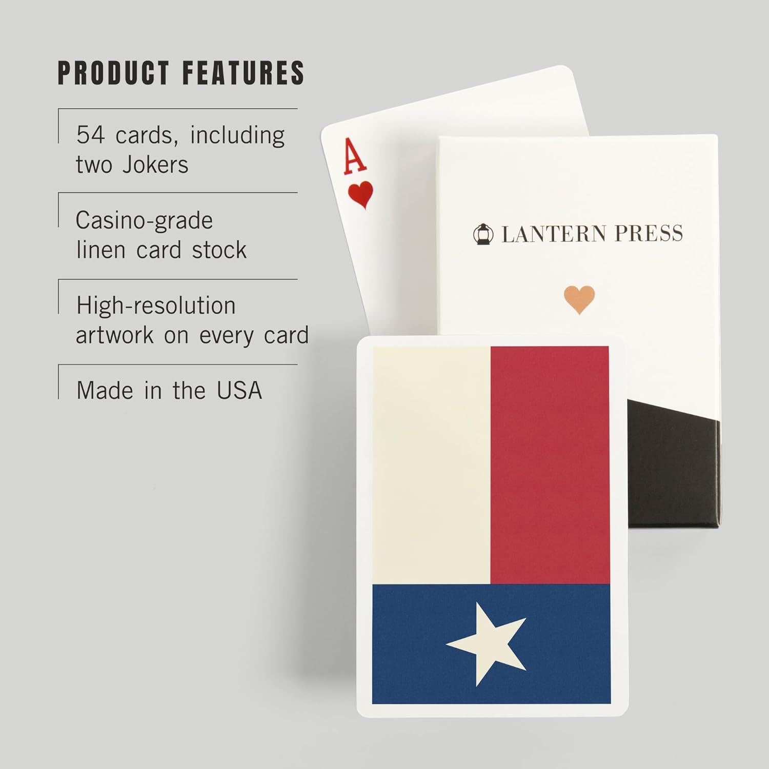 Texas Flag, Letterpress, 52 Playing Cards for Adults, Poker Size Card Deck