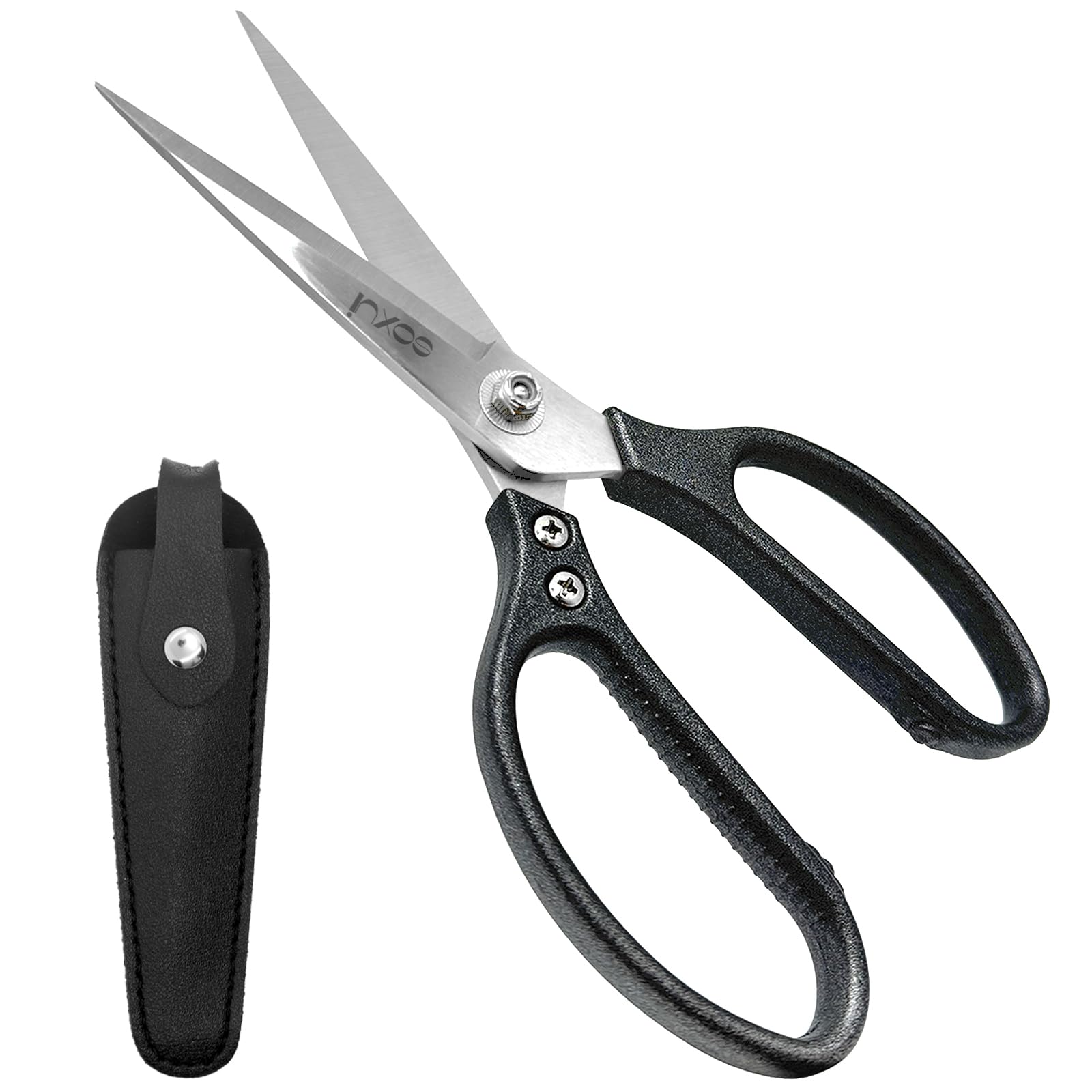 SOXUI 9-inch Heavy Duty Scissors: All Purpose Ultra Sharp Stainless Steel Shears with Protective Cover, Metal Handle, Easy Cutting Carpet, Cardboard,