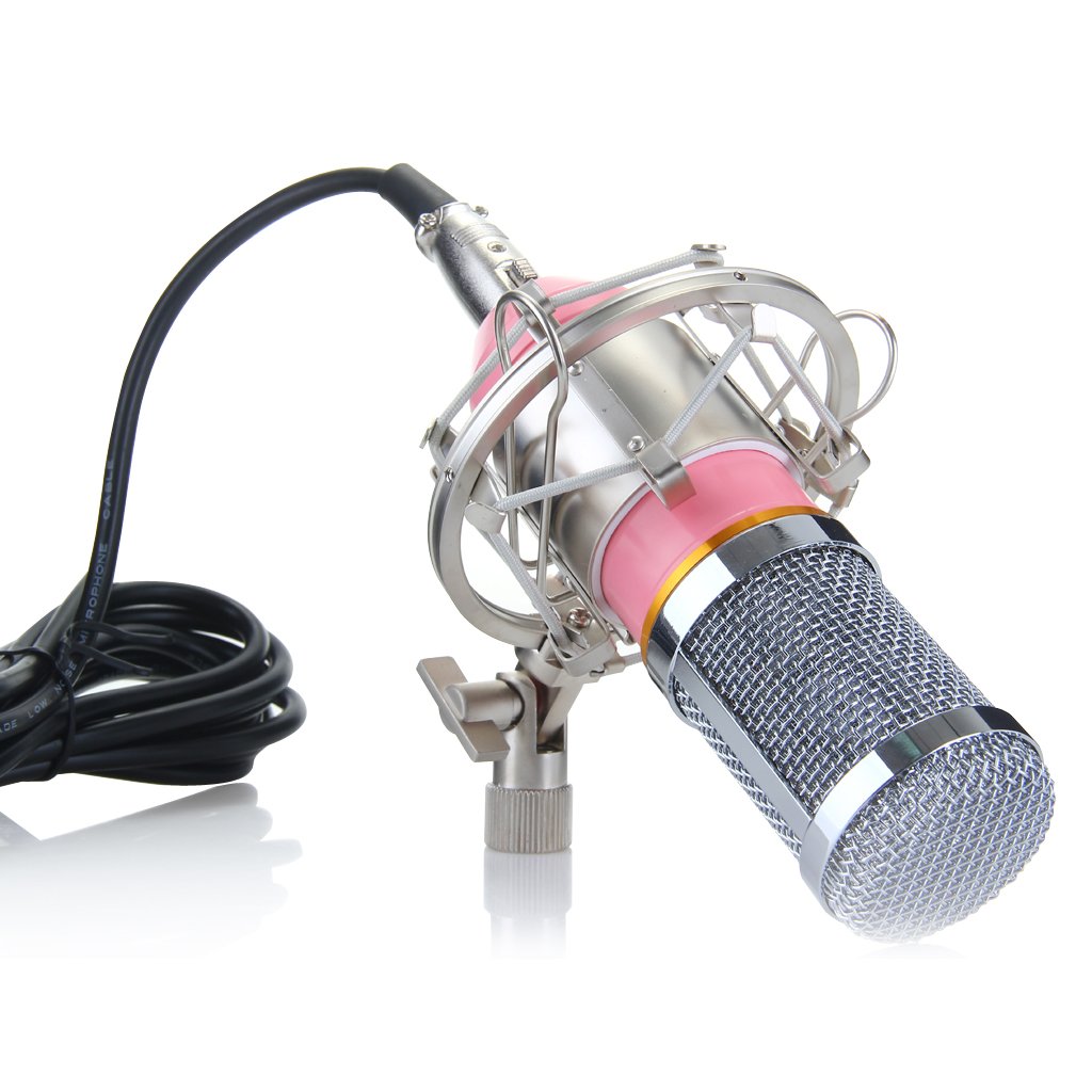 Excelvan BM-800 Condenser Microphone Cardioid Pro Audio Studio Vocal Recording Mic with Shock Mount (Pink)