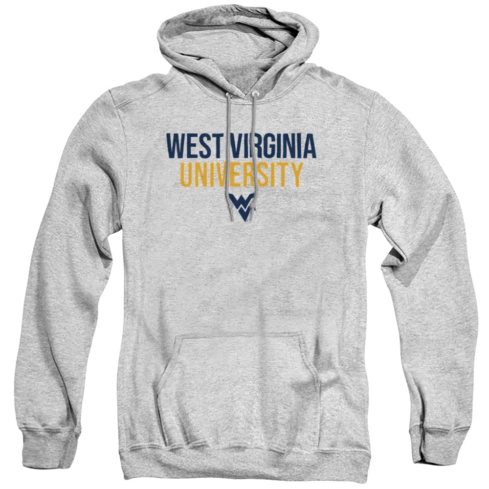 West Virginia University Official Stacked Unisex Adult Pull-Over Hoodie,Athletic Heather, Large