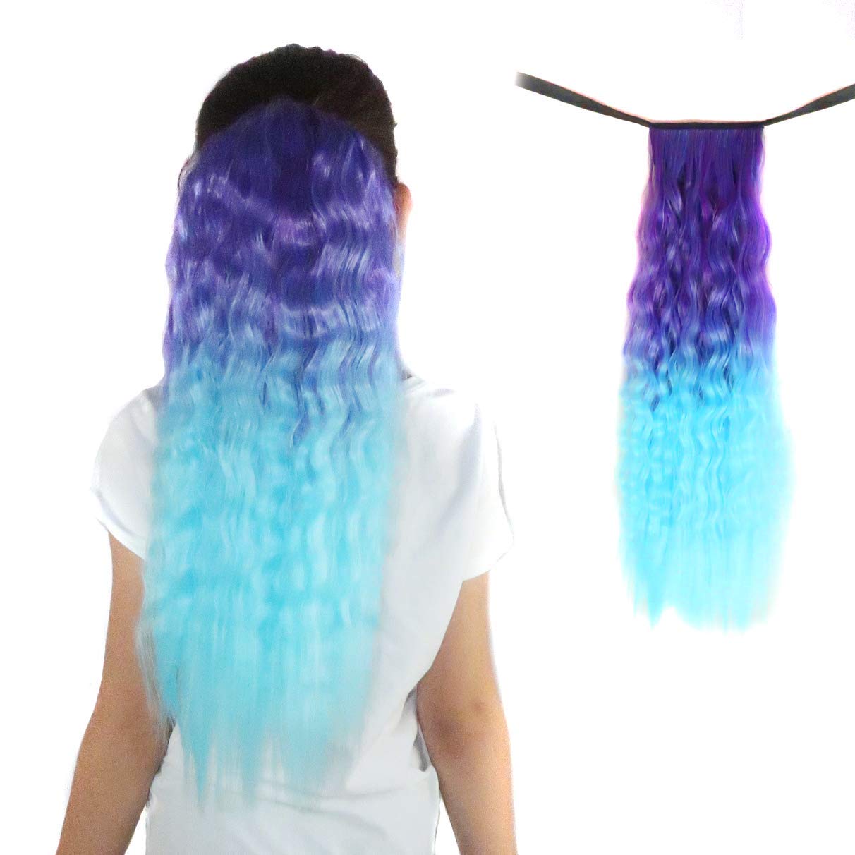 Amazon.com : Unicorn Hair Purple to Aqua Ombré Wavy Ponytail Hair  Extensions : Beauty & Personal Care