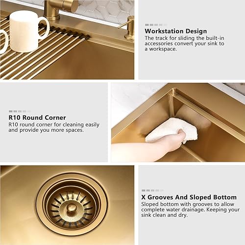 Miniatura 154 de Fregadero de cocina negro de 33 pulgadas con grifo - Fregadero de cocina negro de 33 x 22 pulgadas, fregadero de cocina y grifo de 10 pulgadas