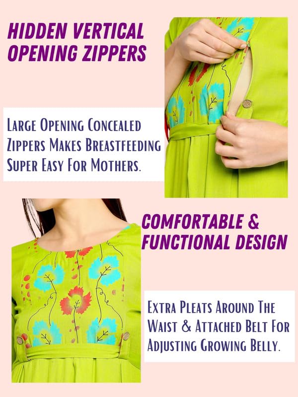 Image of DUMMY SHAPE Women's Rayon Anarkali Maternity Dress & Feeding Kurti with Zippers