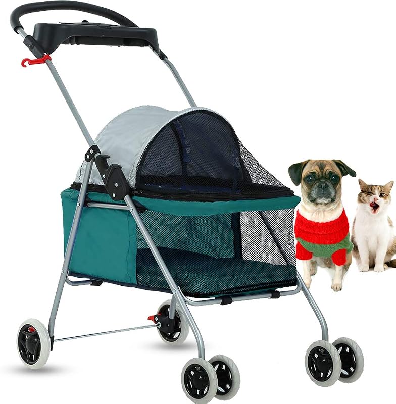 Carrinho para Cães e Gatos Dkeli com 4 Rodas, Estrutura Dobrável e Janelas em Tela, Teal