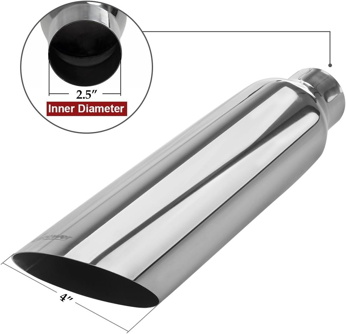 Upower Exhaust Tip 2.5" Inlet x 4" Outlet x 18" Overall Length Universal Trucks Car Stainless Steel Weld On Exhaust Tailpipe 2.5" to 4" 18" Long (2PCS)