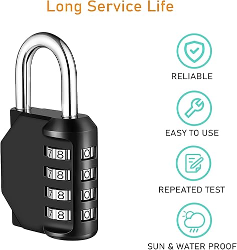 Miniatura 7 de NAGE Candado de combinación de 4 dígitos para casillero de gimnasio, escuela, deportes, valla, puerta, caja de herramientas, estuche, almacenamiento