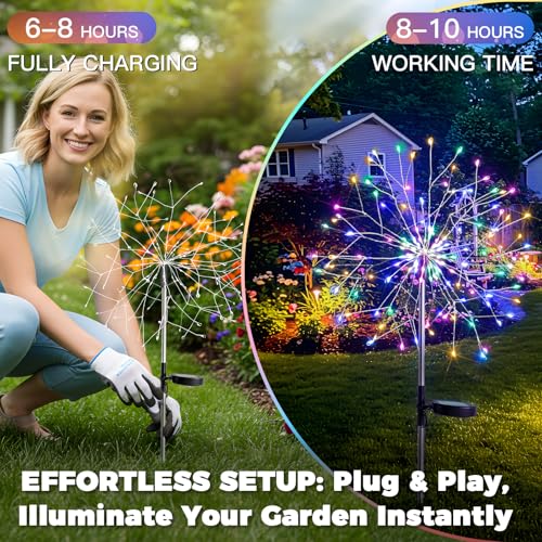 suddus Solar Garden Lights Outdoor Waterproof, Upgrade 2 Pack 150LED Solar Firework Lights, 8 Modes Starburst Fairy Light for Front Yard, Driveway, Bushes, Patio Christmas Decor (Multicolor) by suddus - Image 4