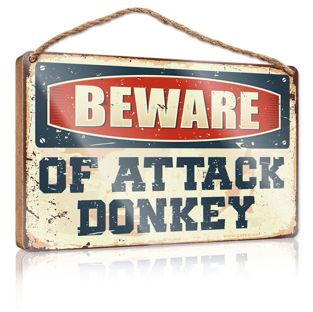 FRINTOXA Wooden Home Sign Beware Of Attack Donkey Wooden Sign(23X35CM)