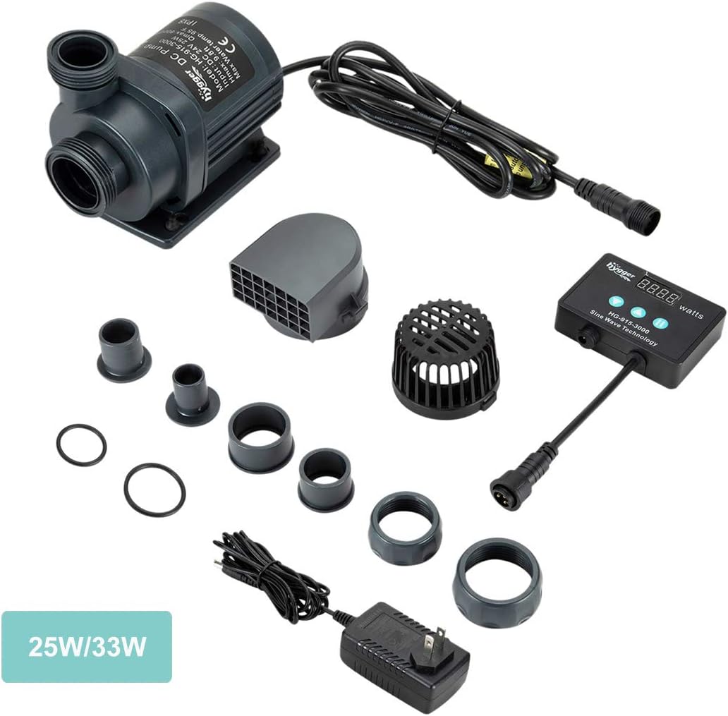 hygger 1060GPH Quiet Submersible and External 24V Water Pump, with Controller (30%-100% Settings), Powerful Return Pump for Fish Tanks, Aquariums, Ponds, Fountains, Sump, Hydroponics (33W, 13.1ft) : Pet Supplies