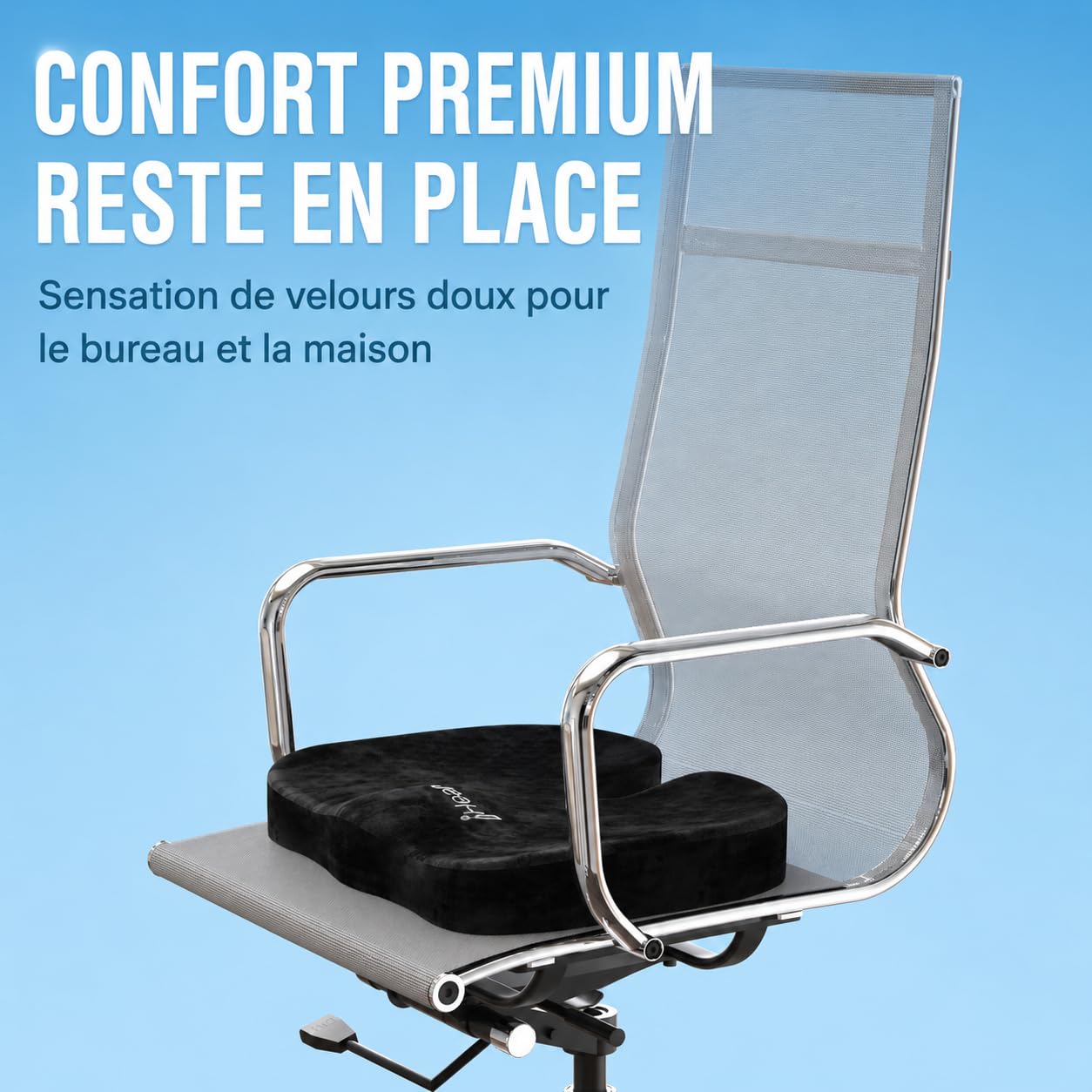Healthfix Coussin orthopédique pour chaise de bureau, soulagement du coccyx, avec couche en nid d'abeille et housse en velours, coussin d'assise ergonomique pour bureau, voiture, maison, 45 x 36 x 7