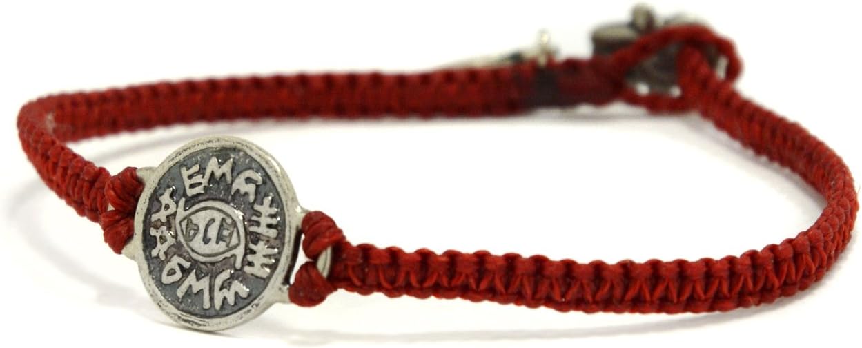 Sterling Silver Evil Eye Protection Charm on Hand Woven Red Macrame Bracelet for Women - Waterproof