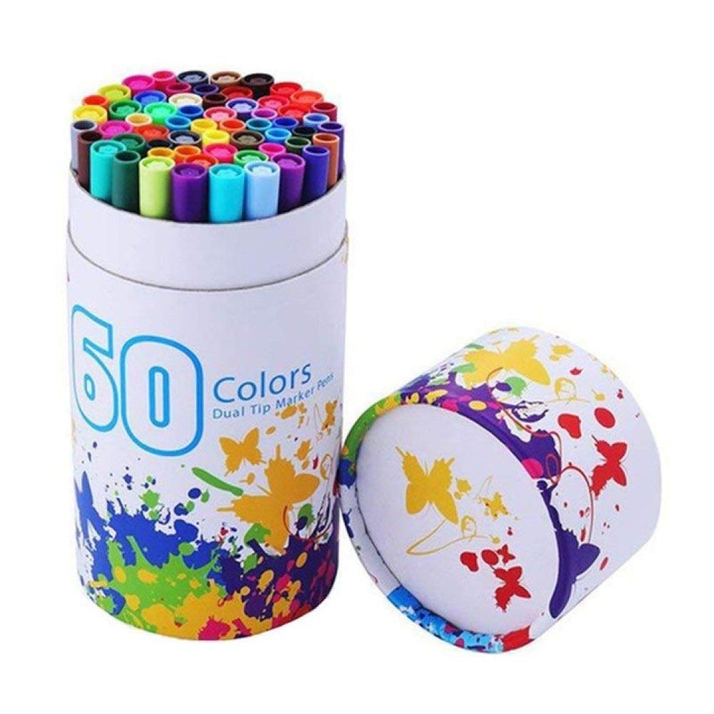 Stylo Aquarelle 60 Couleurs marqueurs d'art FineLiner Dessin Peinture stylos Aquarelle Double Pointe Pinceau Stylo Calligraphie Croquis Fournitures Scolaires 60 Papillons Noir (60 Papillons Blanc
