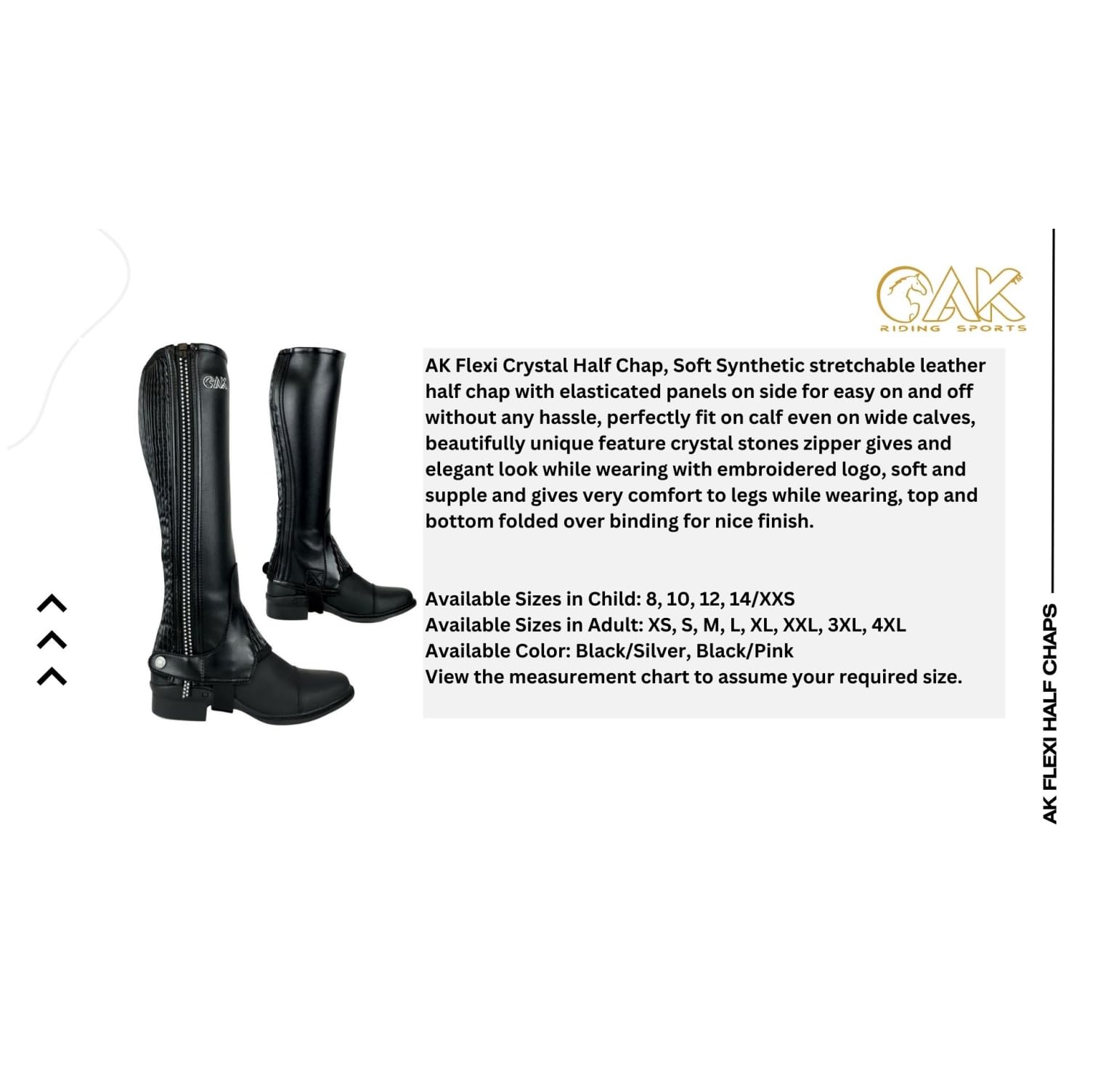 AK Flexi Crystal Mini-chaps d'équitation avec ajustement contour Horse Riding Half Chaps AKRS-1976