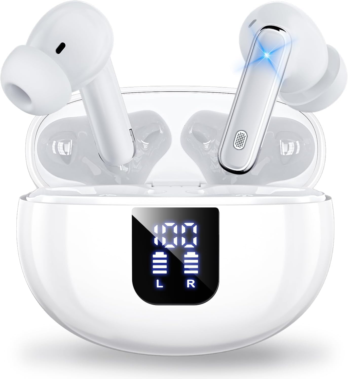 KI Übersetzer Kopfhörer Echtzeit 188 Sprachen, 4-in-1 Bluetooth 6.1 Übersetzungskopfhörer 36 Std Spielzeit Sprachübersetzer Kopfhörer Live Übersetzung In Ear Ohrhörer für Business,Reisen,Studie (Weiß)
