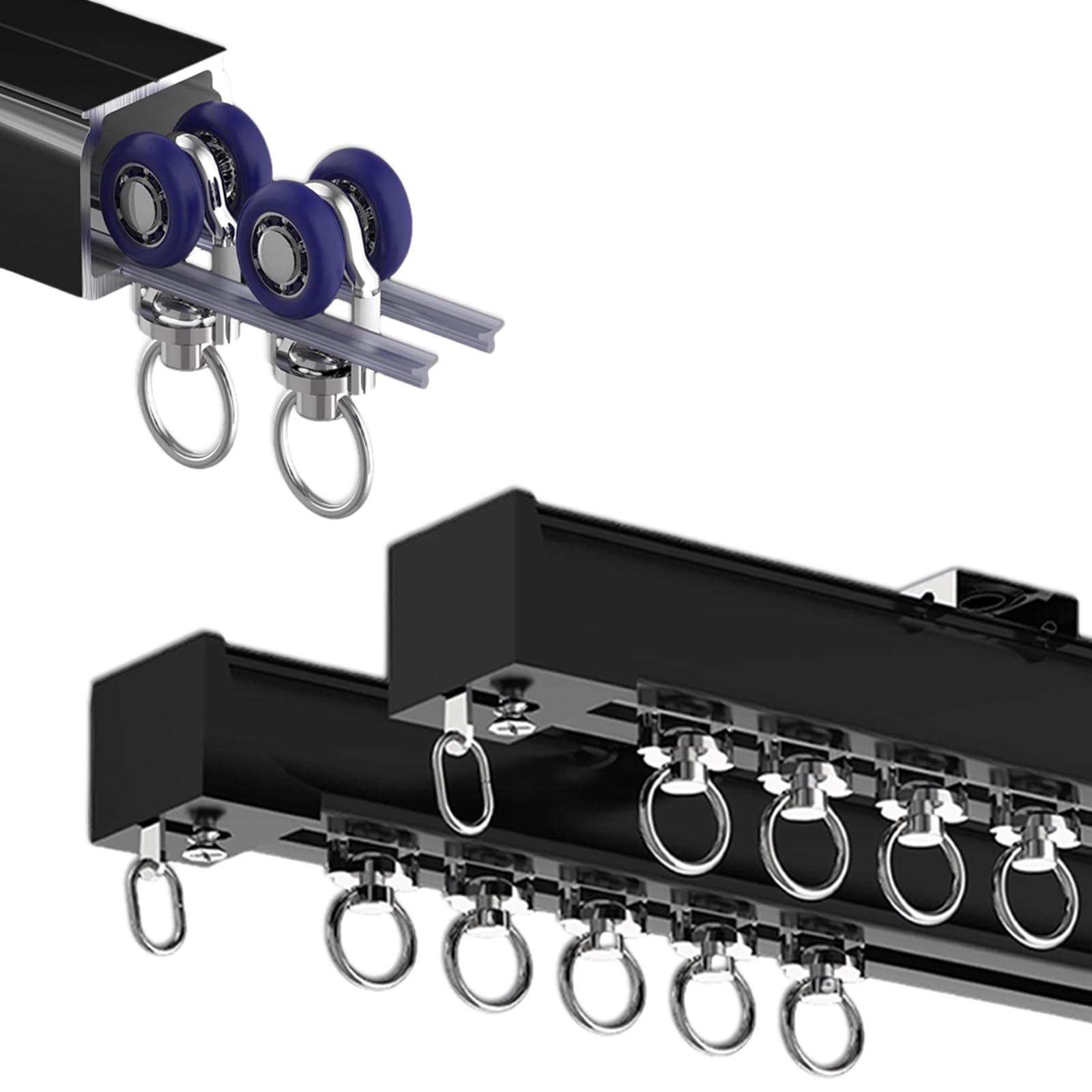 Ceiling or Wall Mount Double Row Curtain Track, Heavy Duty Aluminum Track Set For Curtains, Smooth Gliding System for Window And Room Divider(Black,460cm(15.1ft))
