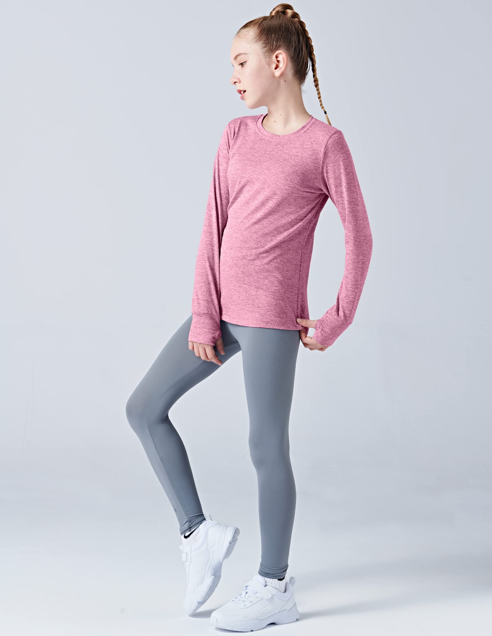 3er-Pack: Langarm-Shirts für Jugendliche, Mädchen, aktive Passform, athletische Performance-Kleidung, Kinder, Teenager, Sport-T-Shirts mit Daumenlöchern