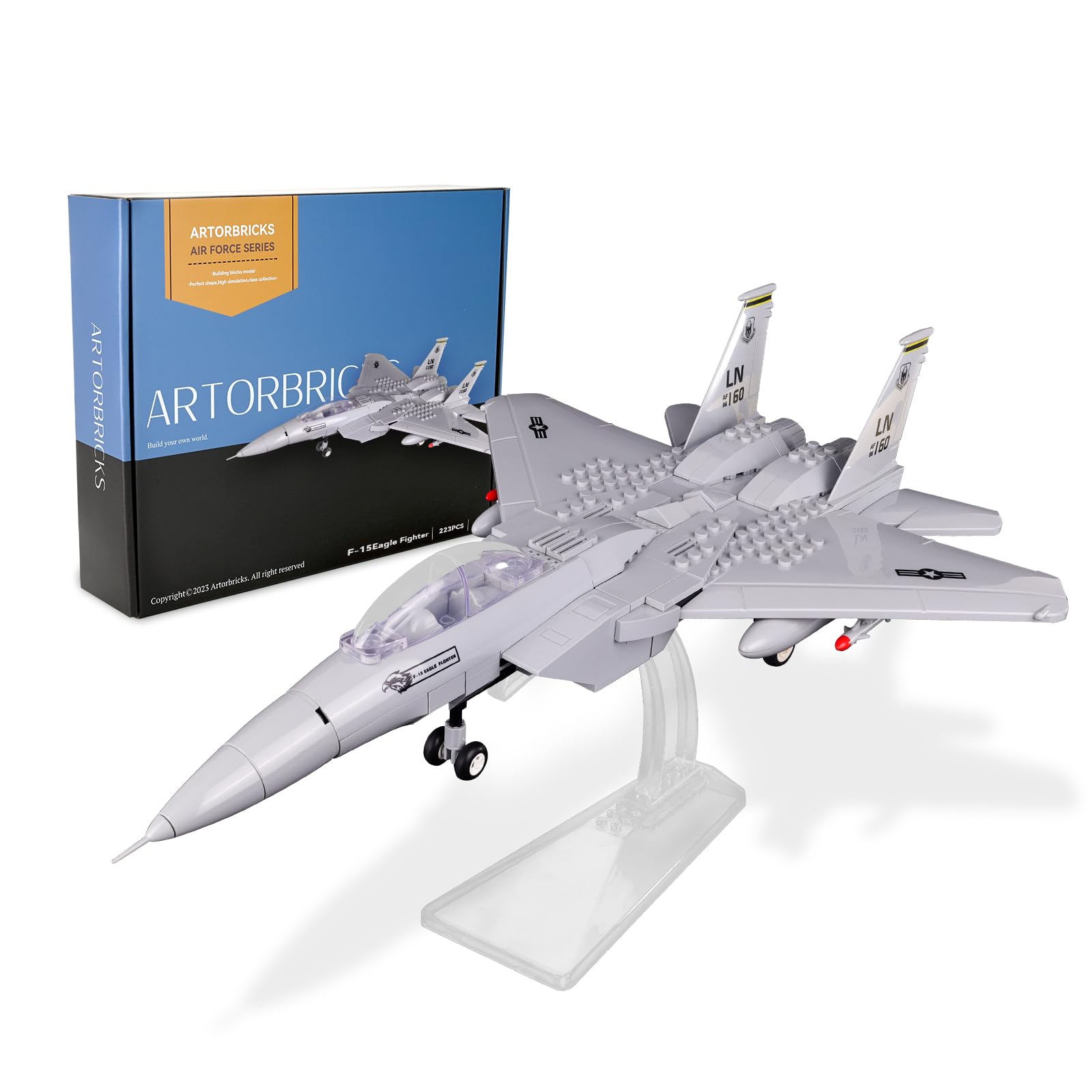 Air Force Series F-15 Eagle Fighter Airplane Military Building Set Adult Gift.Including Model Display Rack (223 Pieces)