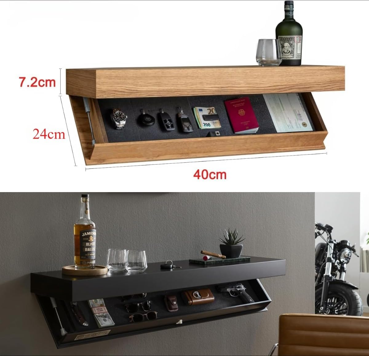 BQQB ブックシェルフ 隠しコンパートメント付きフローティングシェルフ リビングルームやオフィス用のモダンな壁掛け収納 デザイナー