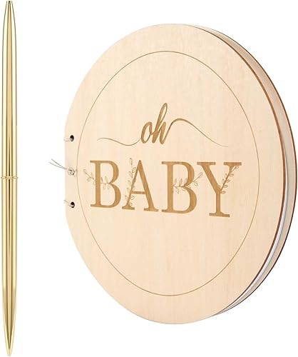 Miniatura 9 de Torribaly Libro de invitados y bolígrafo de madera para baby shower, libro de recuerdos de primer año, libro de recuerdos jornal, libro de inicio de