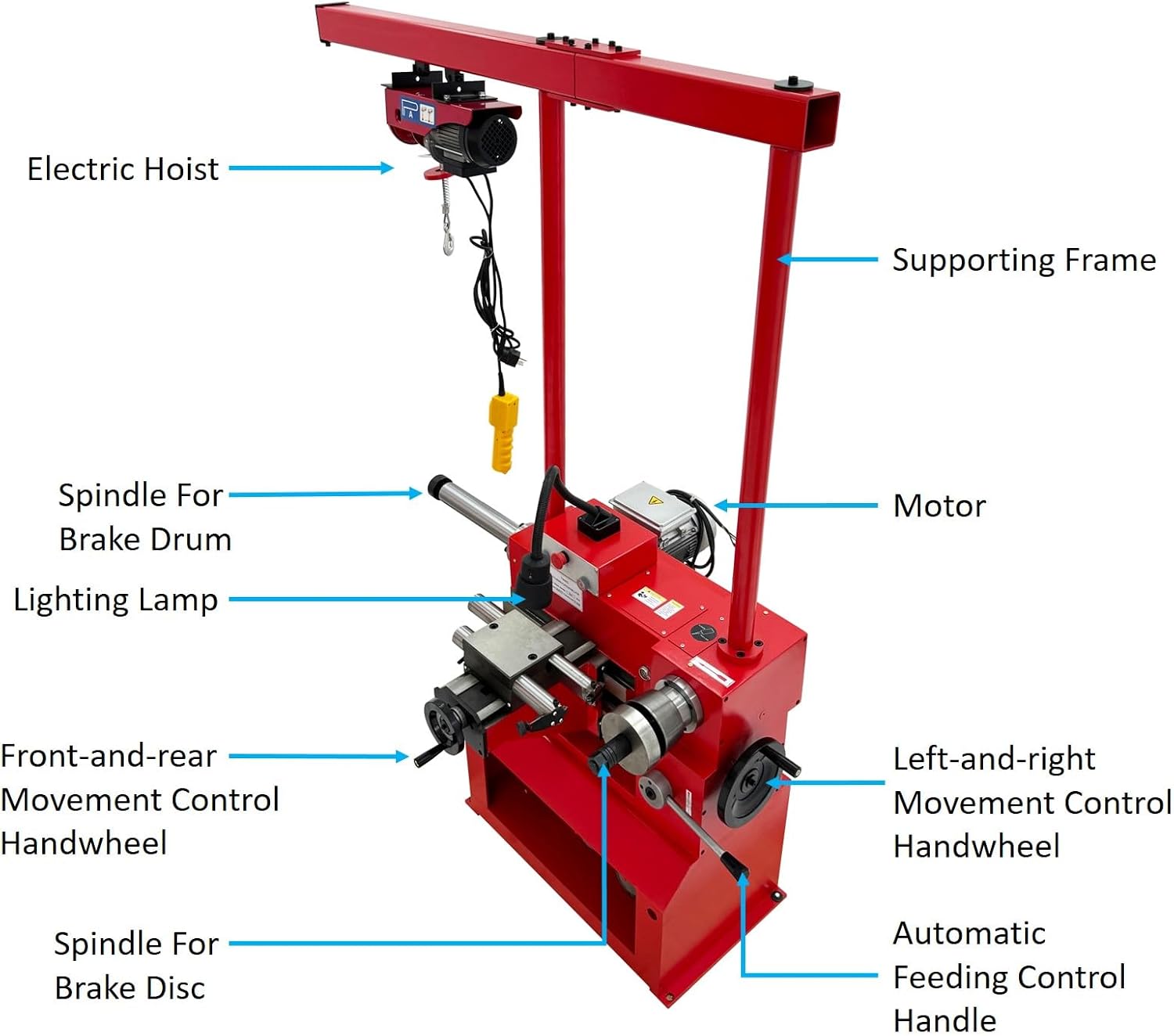 T8465 Disc/Drum Brake Lathe 30/52/85RPM with Electric Hoist for Medium and Large Car Grind Balancing Repair Drum Cutting 1100W 110V
