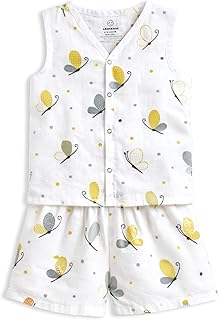 The Boo Boo Club Muslin Jhabla and Short Set 100% GOTS Certified Organic Cotton | Sleeveless Button Vest | Summer Wear Set