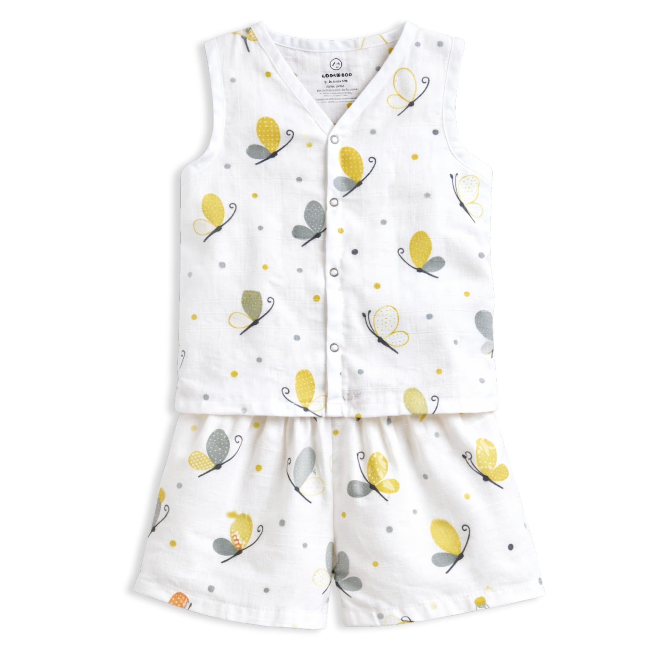 the boo boo club Muslin Jhabla and Short Set 100% GOTS Certified Organic Cotton | Sleeveless Button Vest | Summer Wear Set-picture-17