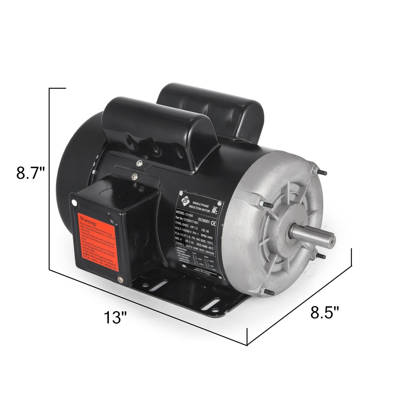 Motor eléctrico de 1,5, monofásico, 2 polos, 115/230V, velocidad nominal, 3450RPM, 56 marcos rotación, CW-CCW for compresores aire, bombas Para uso doméstico