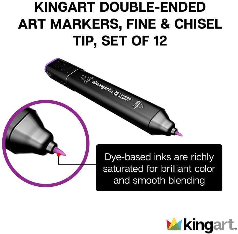 KINGART PRO Double-Ended Art Markers, Fine & Chisel Tip, Set of 12