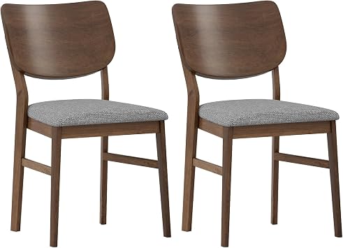 Upholstered Dining Kitchen Room Chairs Set of 2, Kitchen Fabric Chairs with Curved Back, Rubber Wood Frame Armless Side Chair,Padded Seat Dining Chair for Dining Room, Living Room Gray
