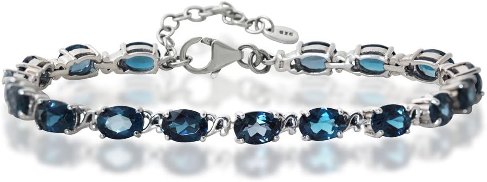 Silvershake 7X5mm Oval Shape Gemstone Birthstone White Gold Plated 925 Sterling Silver Victorian Style 7.5 to 9 Inch Adjustable Bracelet Jewelry for Women