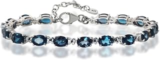 Silvershake Adjustable Oval Gemstone Sterling Silver Brac...