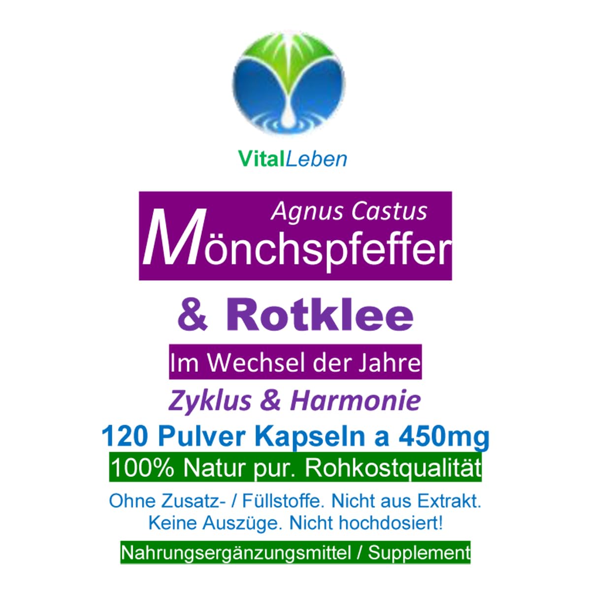 Mönchspfeffer & Rotklee 360 (3x120) Kapseln - Meno Fit Hormon Balance Wechseljahre Menopause - ZYKLUS & HARMONIE - NATUR pur Isoflavone, Phytohormone. KEIN EXTRAKT - OHNE ZUSATZSTOFFE 26870-3